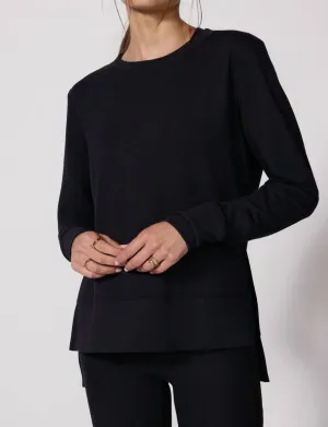 Serene Brushed Side Slit Pullover In Black