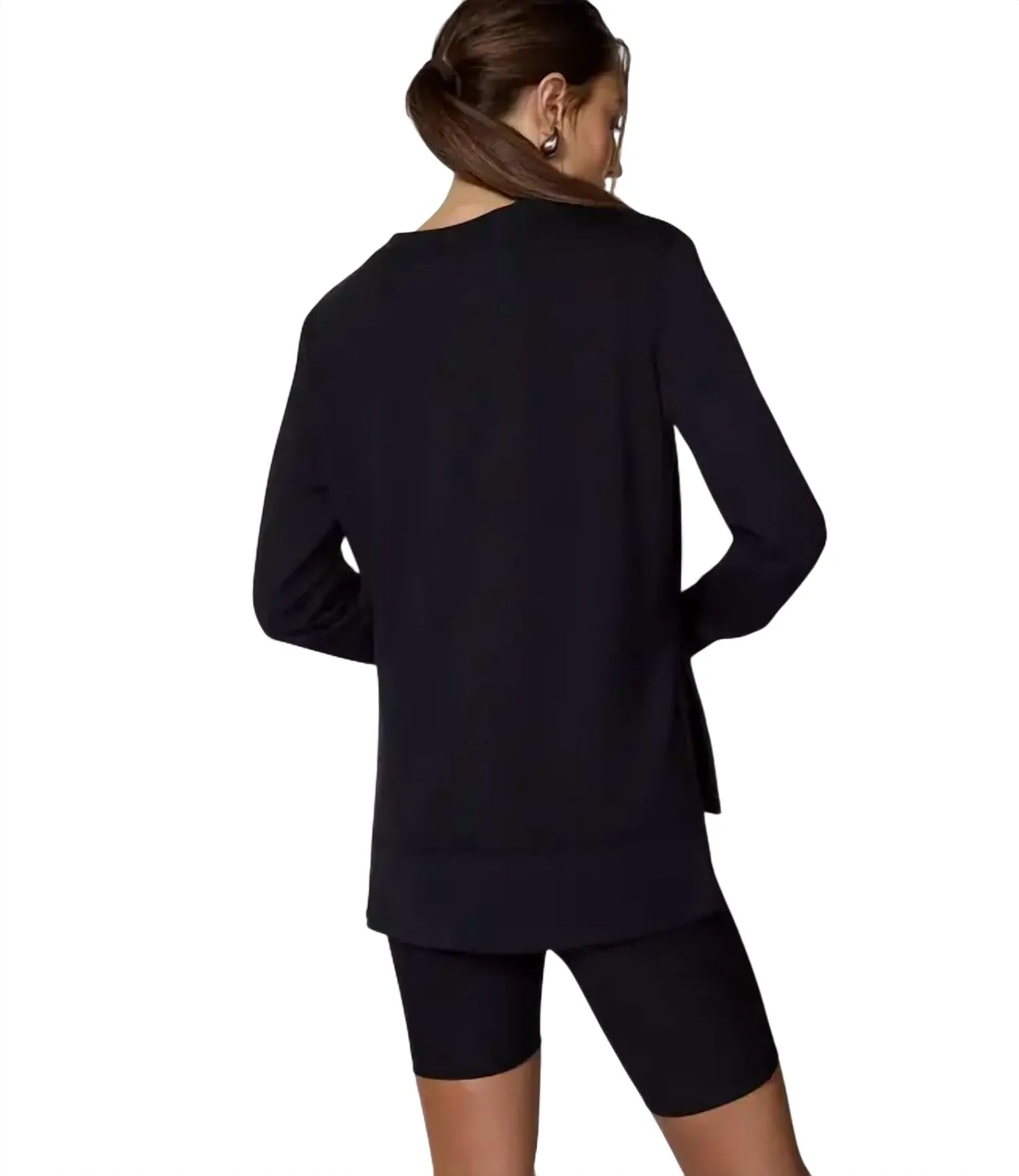 Serene Brushed Side Slit Pullover In Black