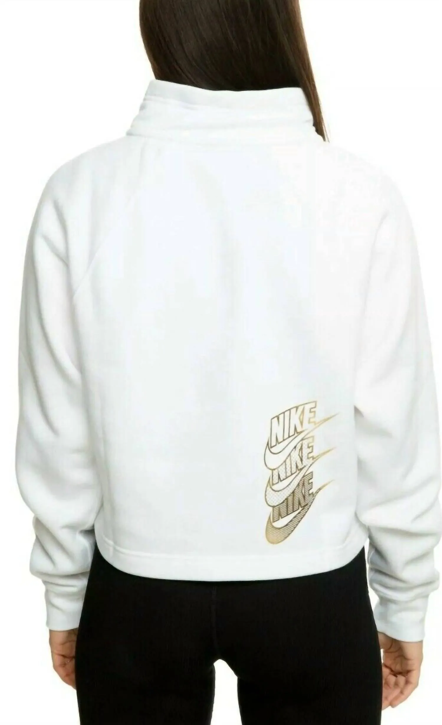 Shine Quarter Zip Crop Pullover Funnel Neck Sweatshirt In White