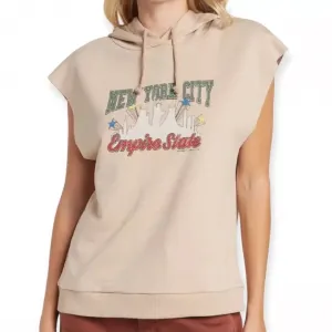 Sleeveless Hoodie In Tan