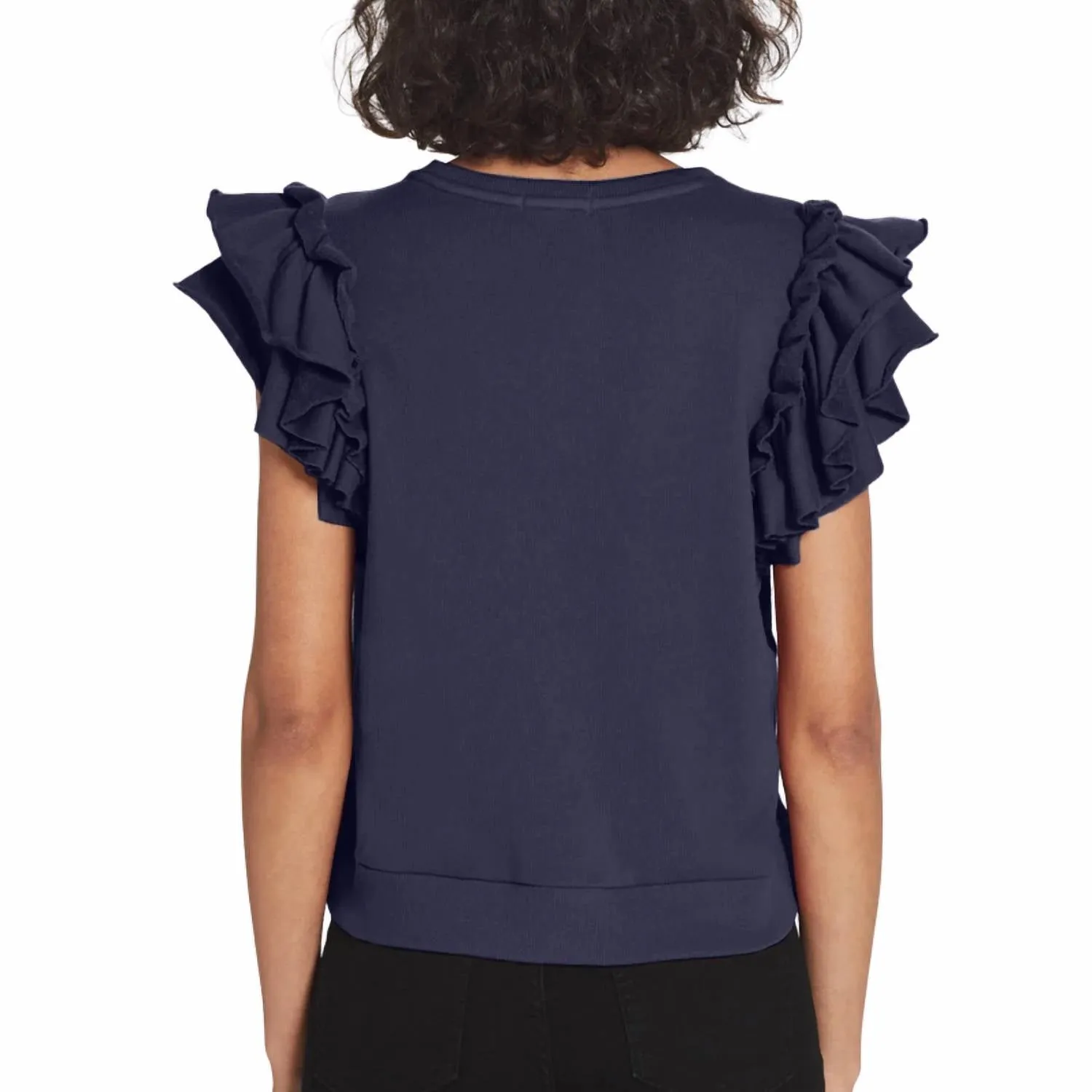 Sleeveless Ruffle Sweatshirt In Navy