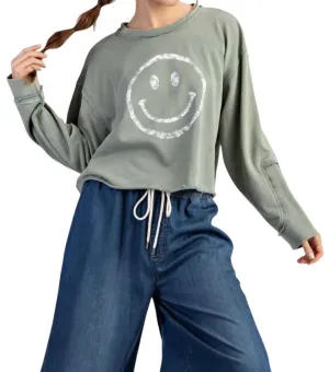 Smiley Sweatshirt In Mint Sage