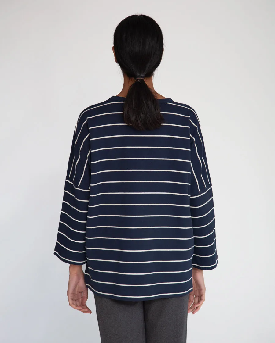 Soma-Sue Organic Cotton Top In Navy & Beige