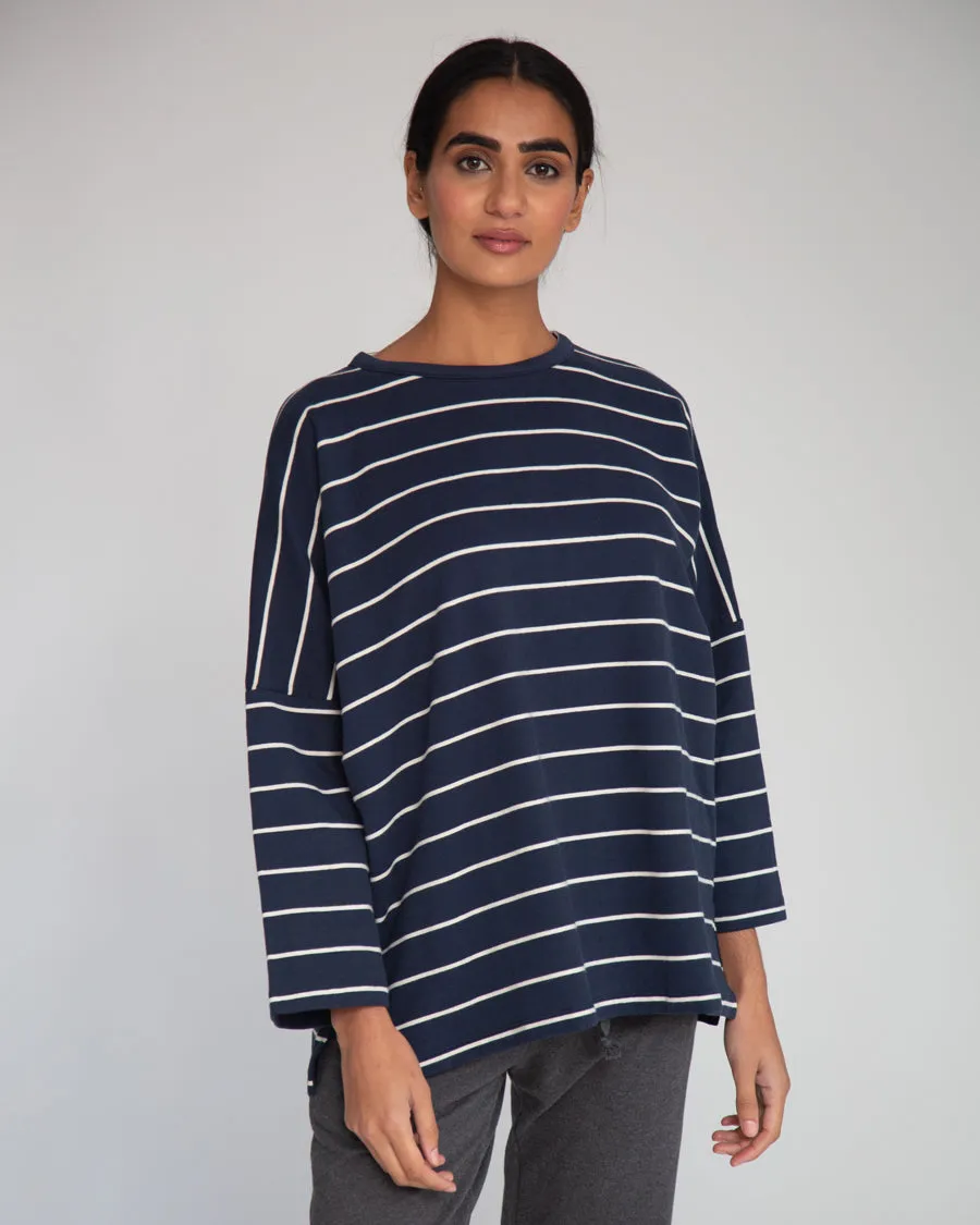 Soma-Sue Organic Cotton Top In Navy & Beige