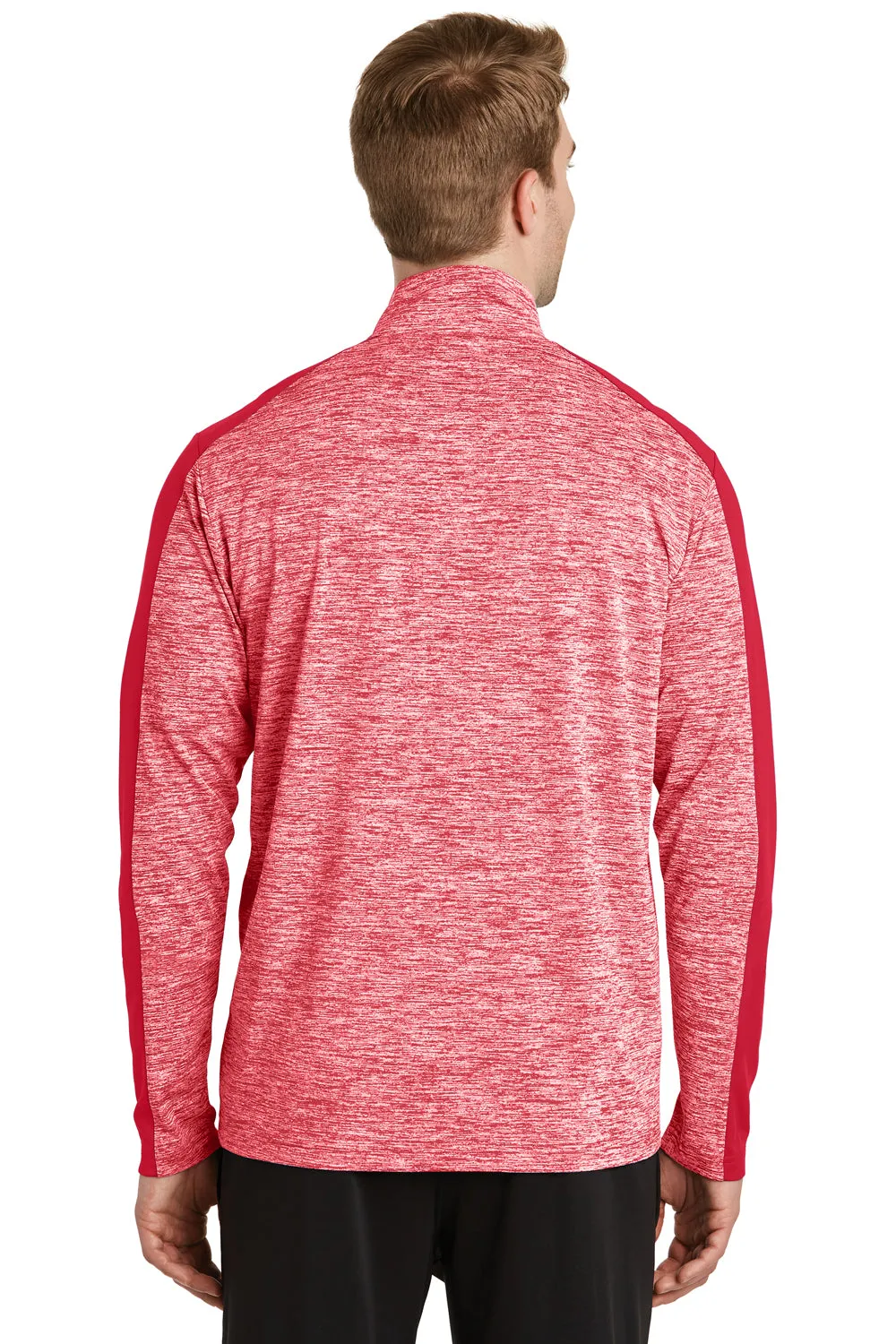 Sport-Tek Mens Electric Heather Moisture Wicking 1/4 Zip Sweatshirt - Deep Red Electric/Deep Red