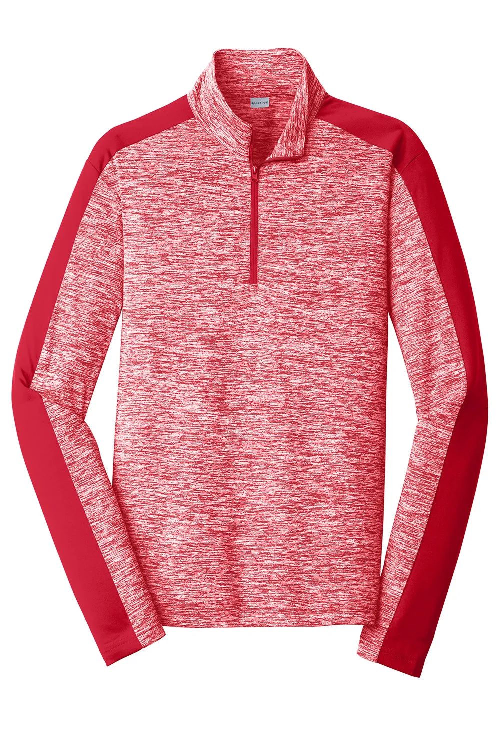 Sport-Tek Mens Electric Heather Moisture Wicking 1/4 Zip Sweatshirt - Deep Red Electric/Deep Red