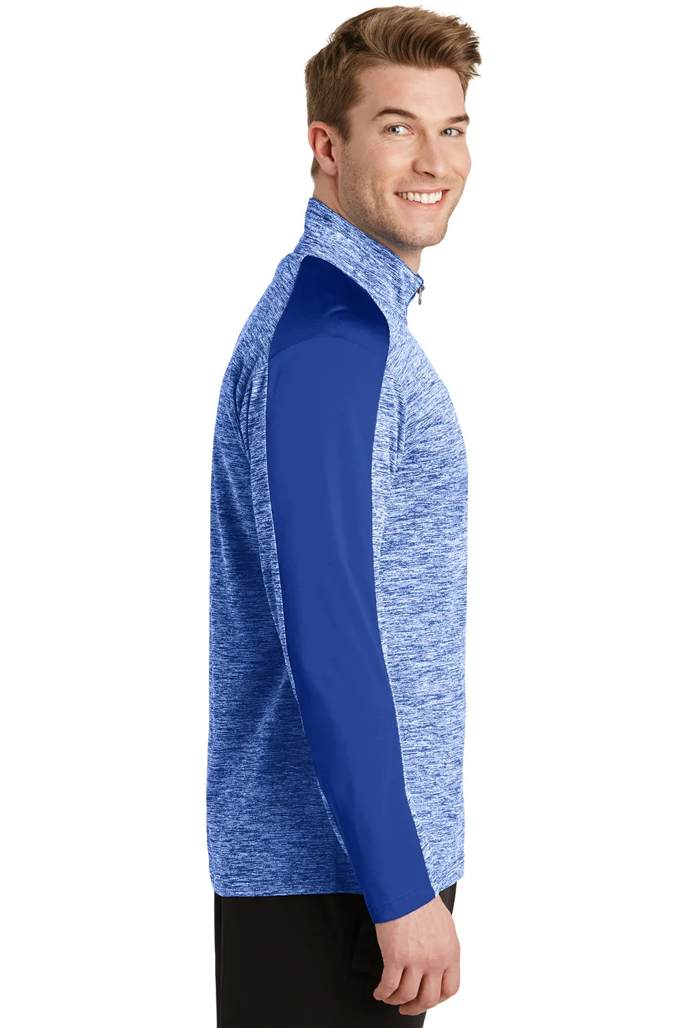 Sport-Tek Mens Electric Heather Moisture Wicking 1/4 Zip Sweatshirt - True Royal Blue Electric/True Royal Blue