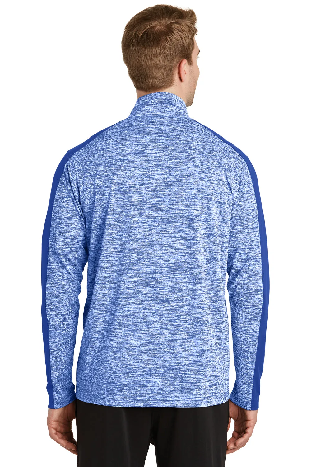 Sport-Tek Mens Electric Heather Moisture Wicking 1/4 Zip Sweatshirt - True Royal Blue Electric/True Royal Blue