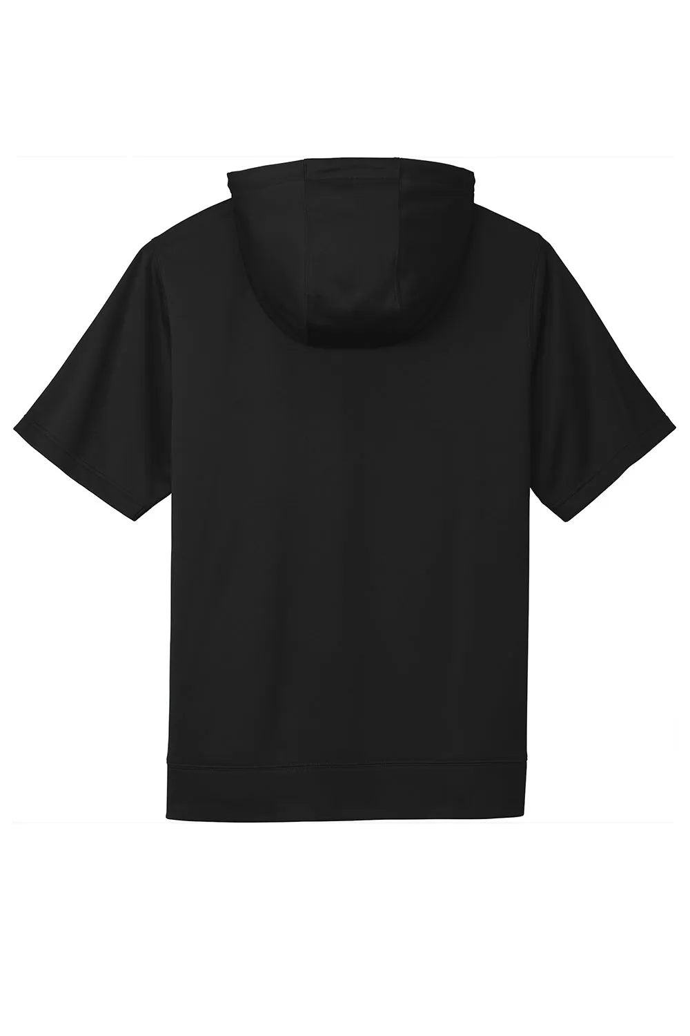 Sport-Tek Mens Moisture Wicking Fleece Short Sleeve Hooded Sweatshirt Hoodie w/ Pouch Pocket - Black