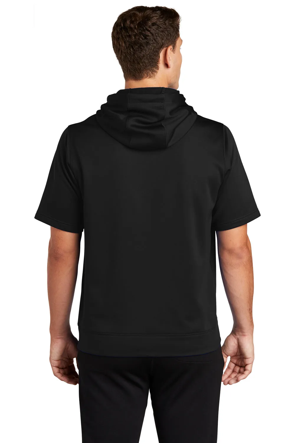 Sport-Tek Mens Moisture Wicking Fleece Short Sleeve Hooded Sweatshirt Hoodie w/ Pouch Pocket - Black