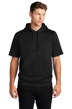 Sport-Tek Mens Moisture Wicking Fleece Short Sleeve Hooded Sweatshirt Hoodie w/ Pouch Pocket - Black