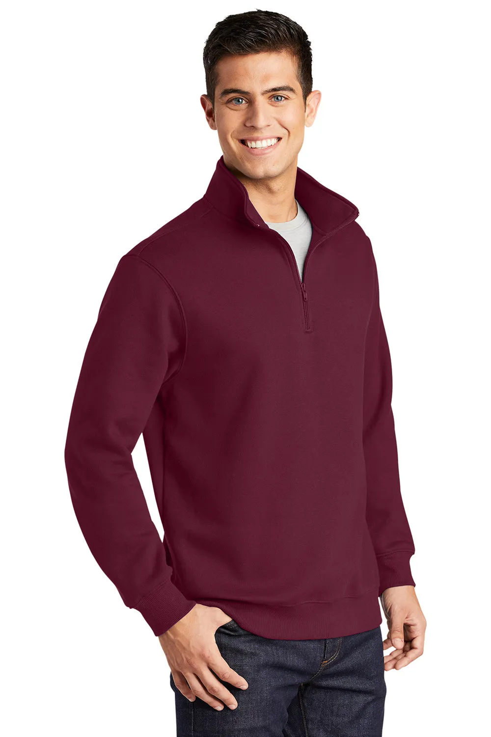 Sport-Tek Mens Shrink Resistant Fleece 1/4 Zip Sweatshirt - Maroon