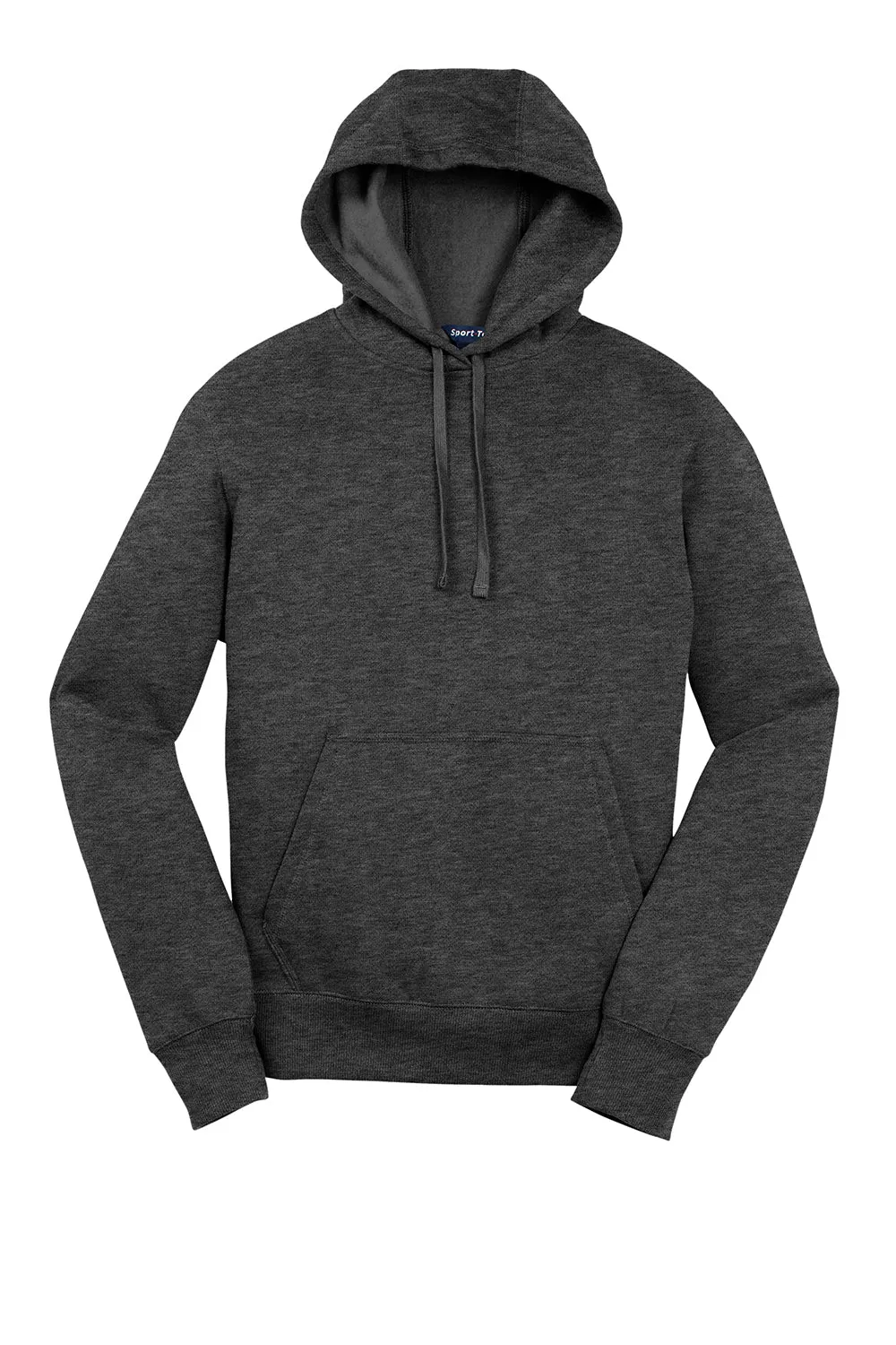 Sport-Tek Mens Shrink Resistant Fleece Hooded Sweatshirt Hoodie w/ Pouch Pocket - Heather Graphite Grey