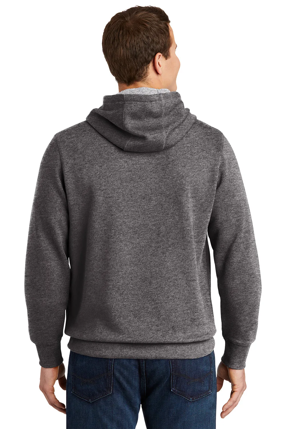 Sport-Tek Mens Shrink Resistant Fleece Hooded Sweatshirt Hoodie w/ Pouch Pocket - Heather Graphite Grey