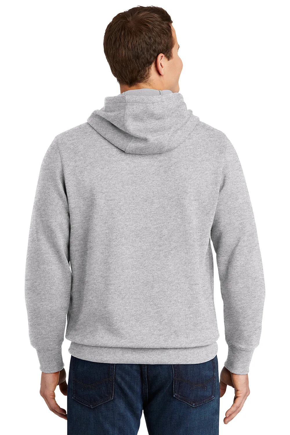 Sport-Tek Mens Shrink Resistant Fleece Hooded Sweatshirt Hoodie w/ Pouch Pocket - Heather Grey