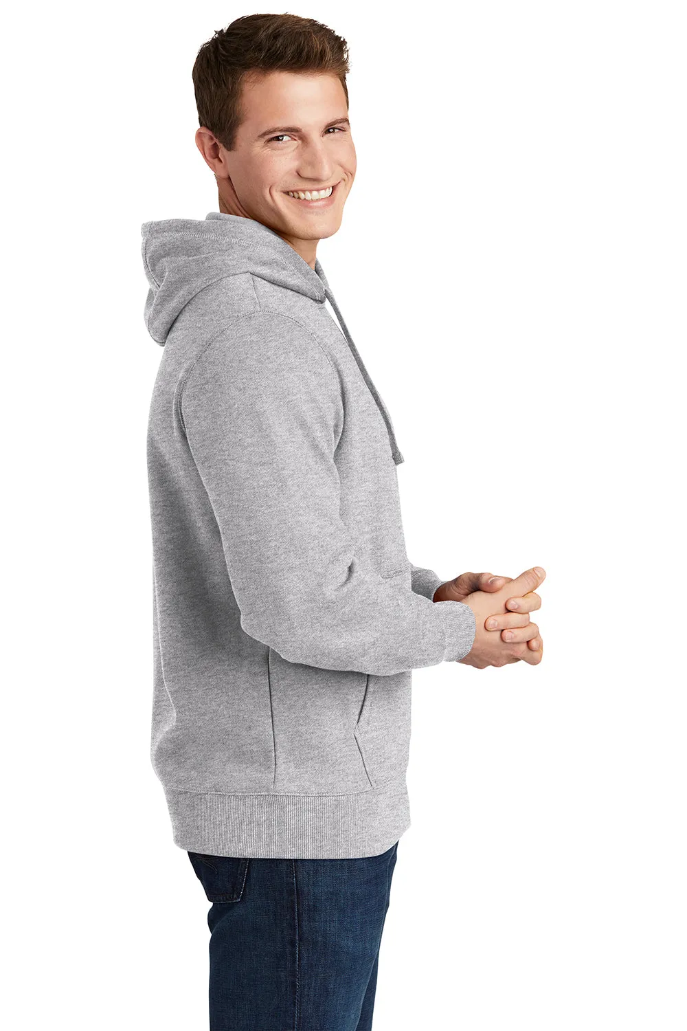 Sport-Tek Mens Shrink Resistant Fleece Hooded Sweatshirt Hoodie w/ Pouch Pocket - Heather Grey