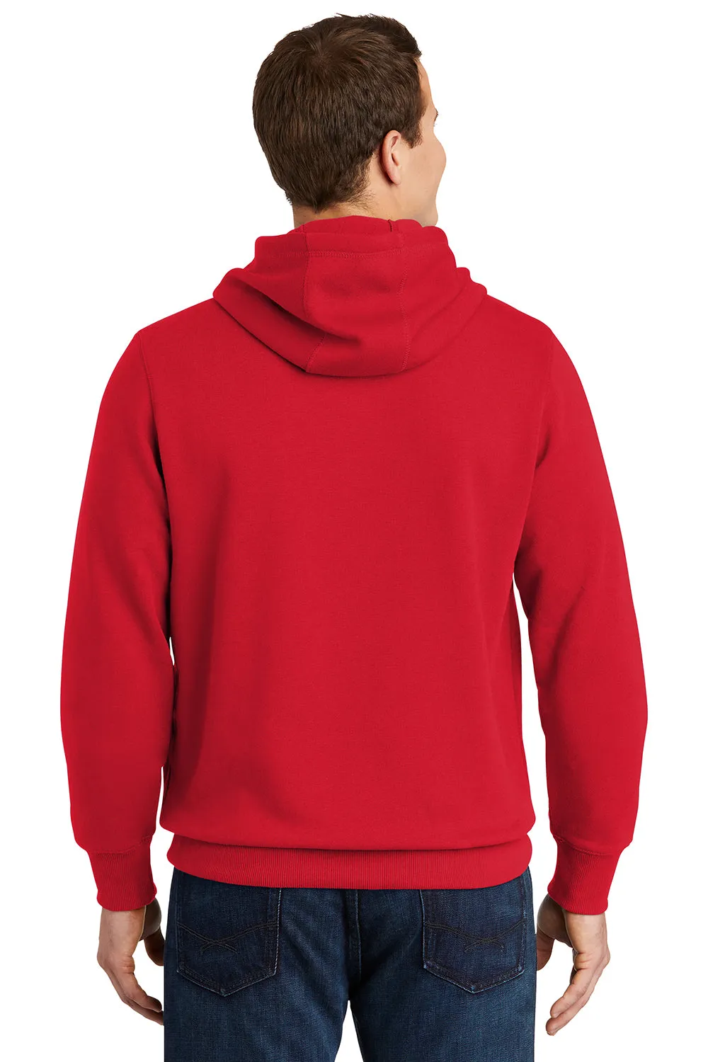 Sport-Tek Mens Shrink Resistant Fleece Hooded Sweatshirt Hoodie w/ Pouch Pocket - True Red
