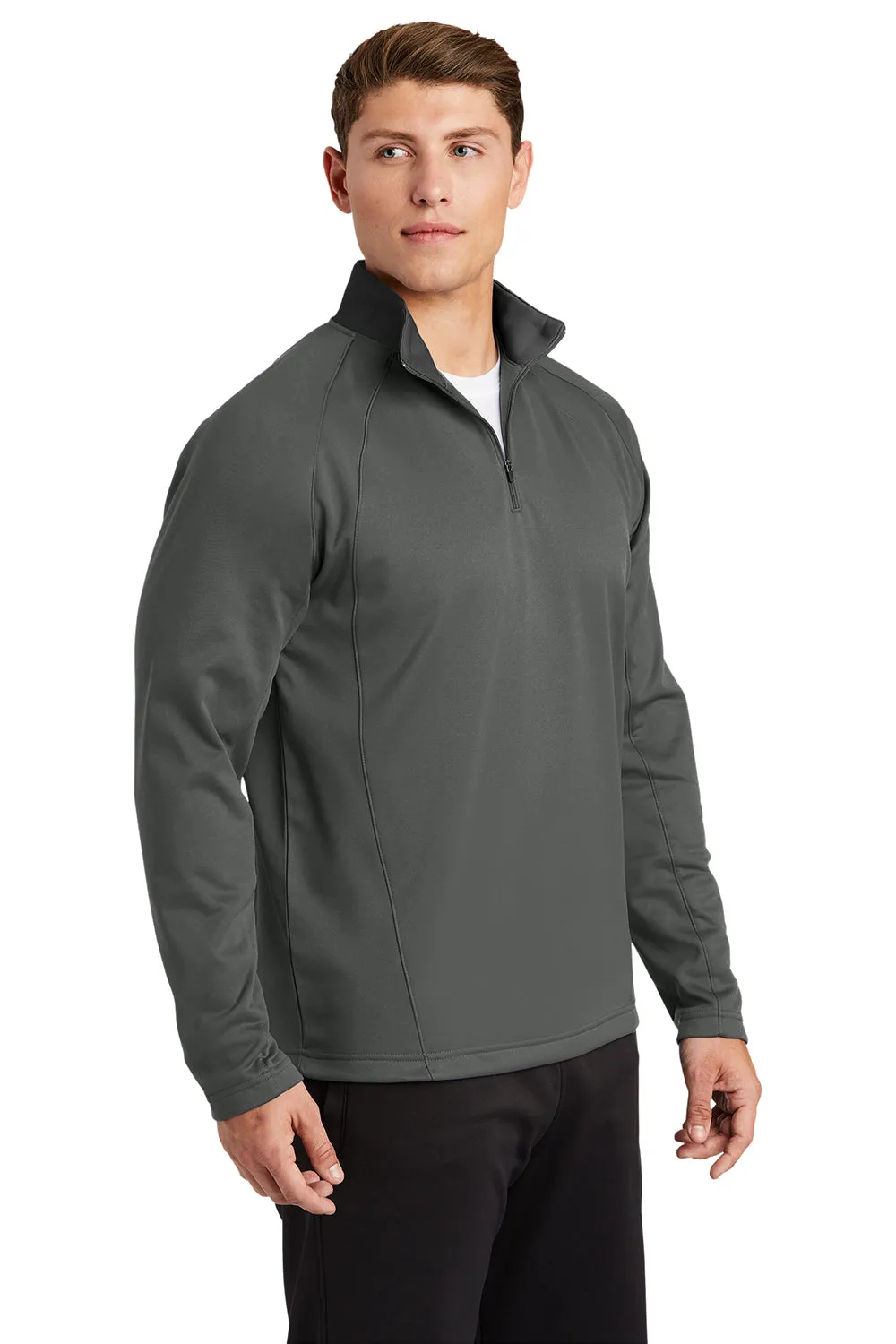 Sport-Tek Mens Sport-Wick Moisture Wicking Fleece 1/4 Zip Sweatshirt - Dark Smoke Grey/Black