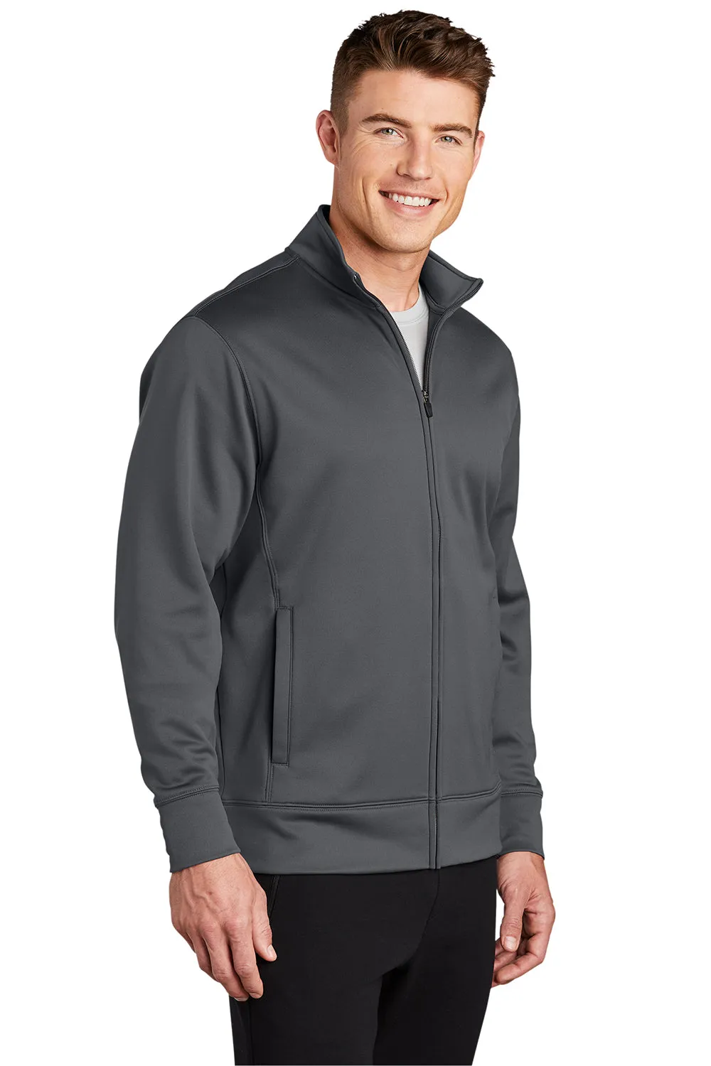 Sport-Tek Mens Sport-Wick Moisture Wicking Fleece Full Zip Sweatshirt w/ Pockets - Dark Smoke Grey