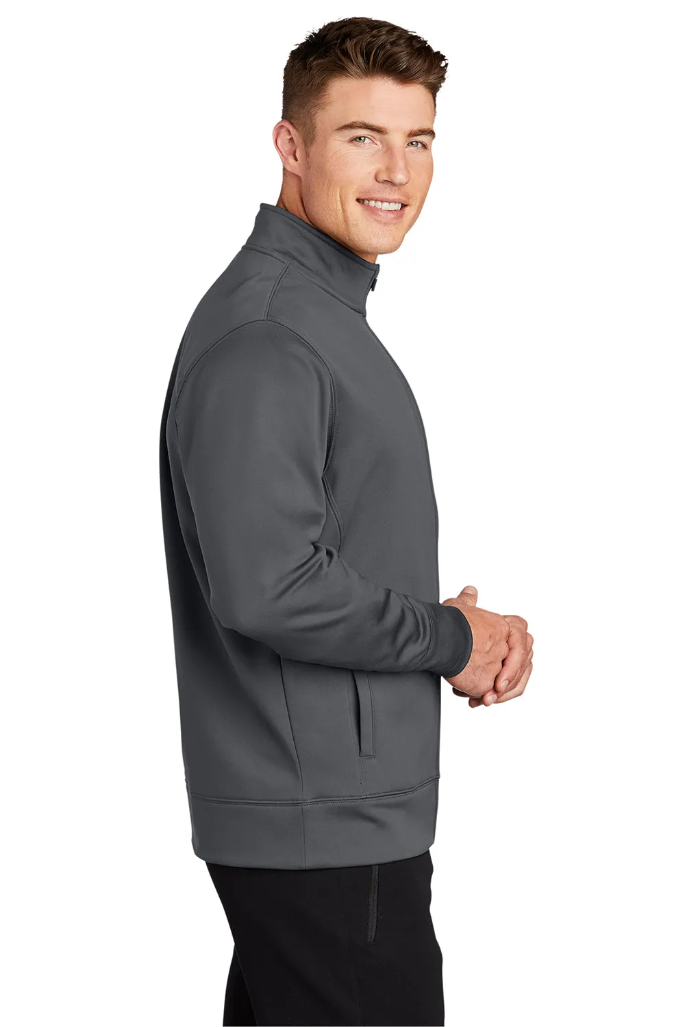 Sport-Tek Mens Sport-Wick Moisture Wicking Fleece Full Zip Sweatshirt w/ Pockets - Dark Smoke Grey