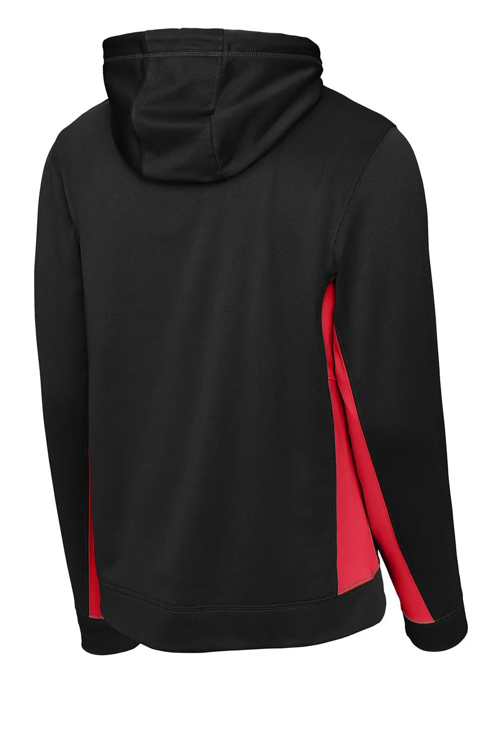 Sport-Tek Mens Sport-Wick Moisture Wicking Fleece Hooded Sweatshirt Hoodie w/ Pouch Pocket - Black/Deep Red