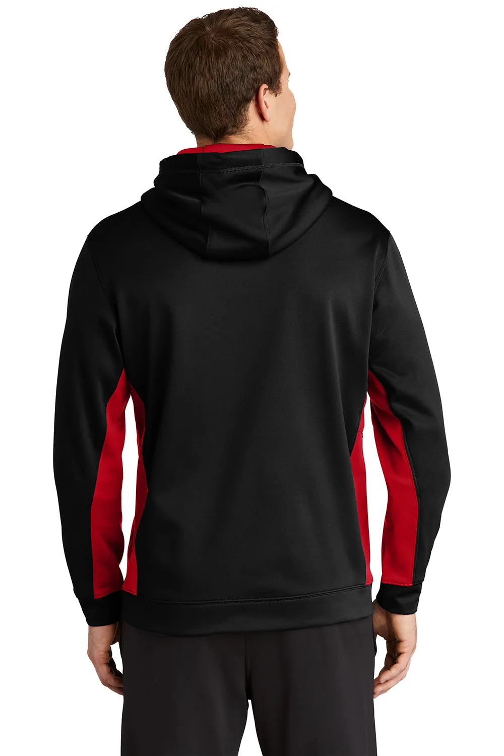 Sport-Tek Mens Sport-Wick Moisture Wicking Fleece Hooded Sweatshirt Hoodie w/ Pouch Pocket - Black/Deep Red
