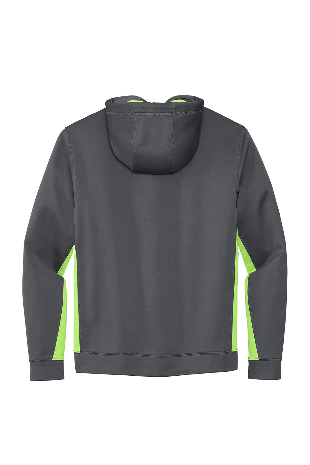 Sport-Tek Mens Sport-Wick Moisture Wicking Fleece Hooded Sweatshirt Hoodie w/ Pouch Pocket - Dark Smoke Grey/Lime Shock Green