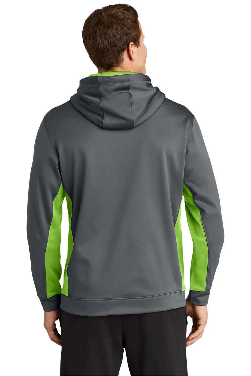 Sport-Tek Mens Sport-Wick Moisture Wicking Fleece Hooded Sweatshirt Hoodie w/ Pouch Pocket - Dark Smoke Grey/Lime Shock Green