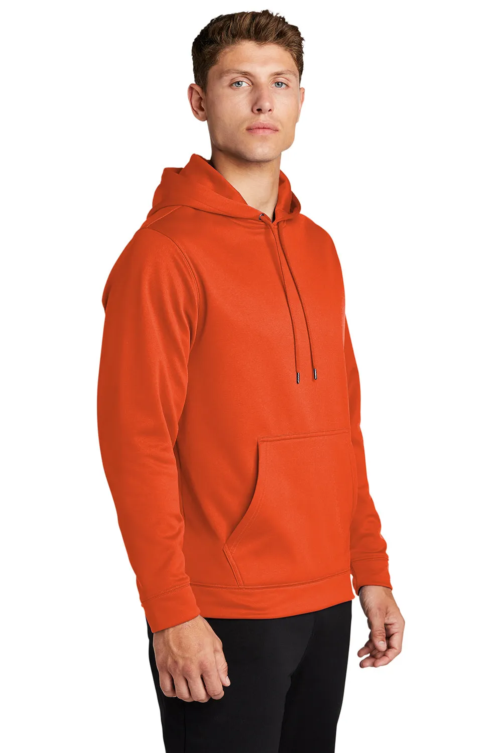 Sport-Tek Mens Sport-Wick Moisture Wicking Fleece Hooded Sweatshirt Hoodie w/ Pouch Pocket - Deep Orange