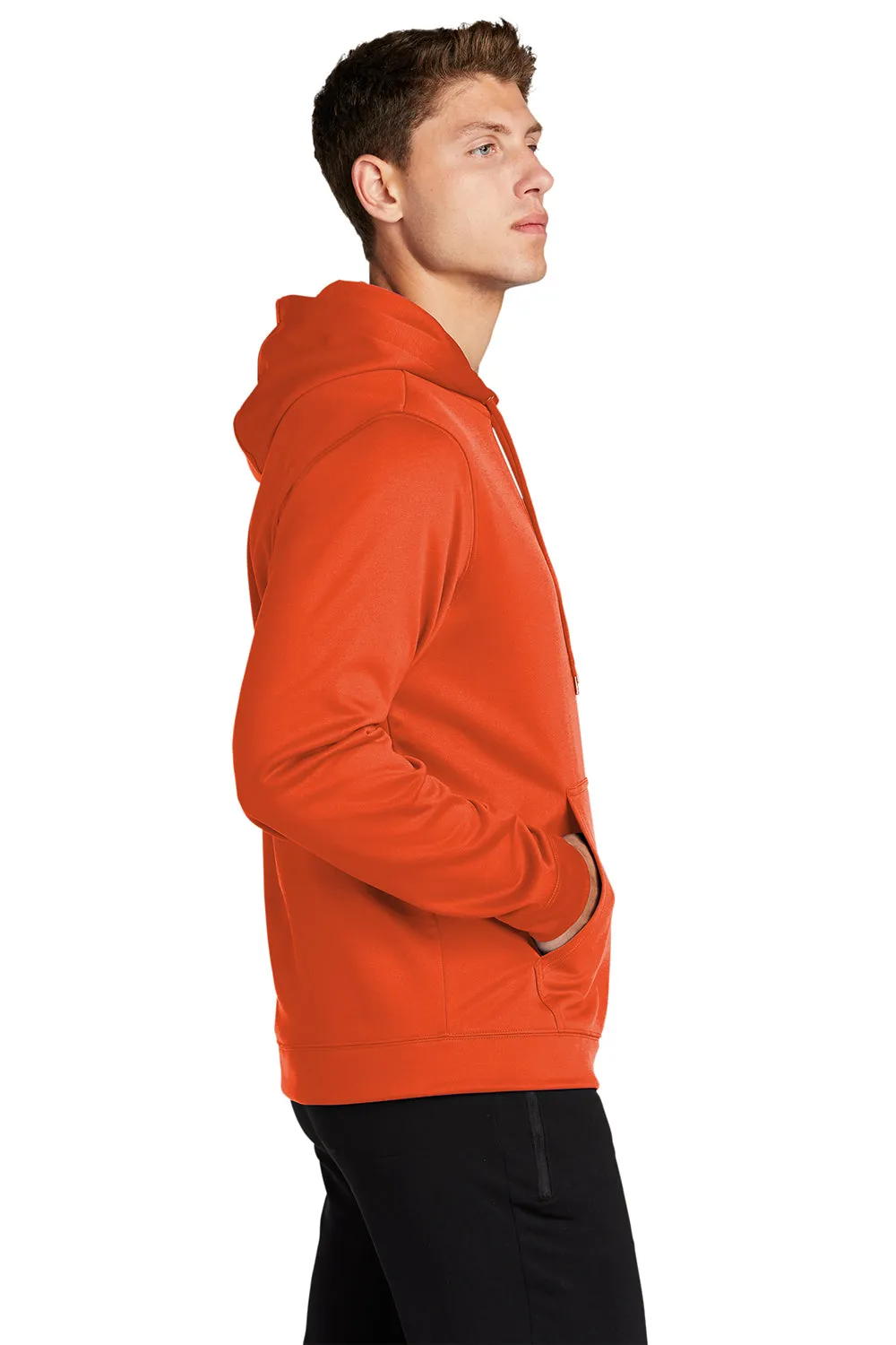 Sport-Tek Mens Sport-Wick Moisture Wicking Fleece Hooded Sweatshirt Hoodie w/ Pouch Pocket - Deep Orange