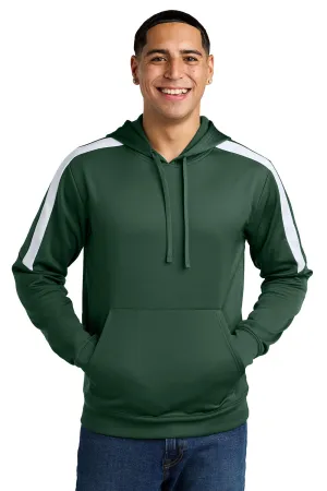 Sport-Tek Mens Sport-Wick Moisture Wicking United Fleece Hooded Sweatshirt Hoodie w/ Pouch Pocket - Forest Green/White
