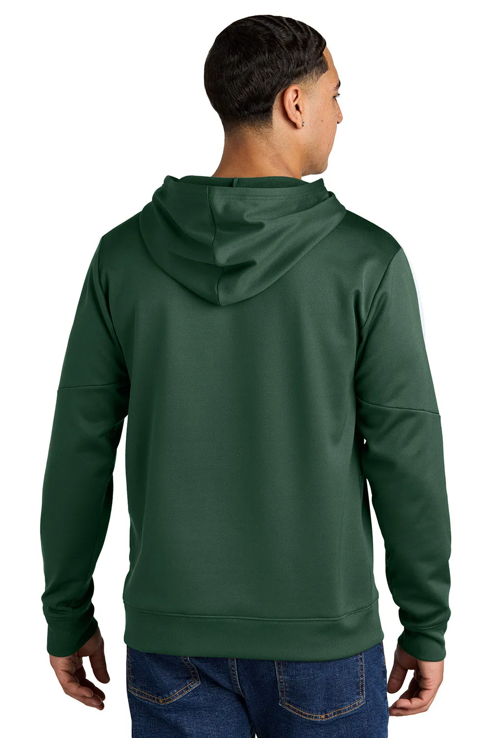 Sport-Tek Mens Sport-Wick Moisture Wicking United Fleece Hooded Sweatshirt Hoodie w/ Pouch Pocket - Forest Green/White