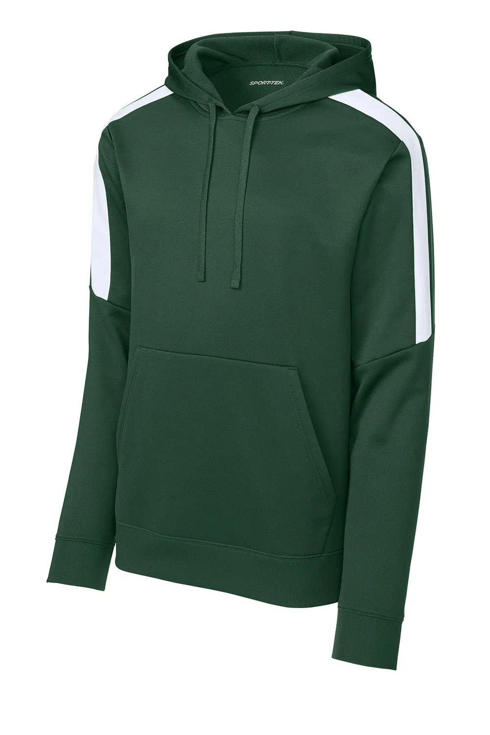 Sport-Tek Mens Sport-Wick Moisture Wicking United Fleece Hooded Sweatshirt Hoodie w/ Pouch Pocket - Forest Green/White