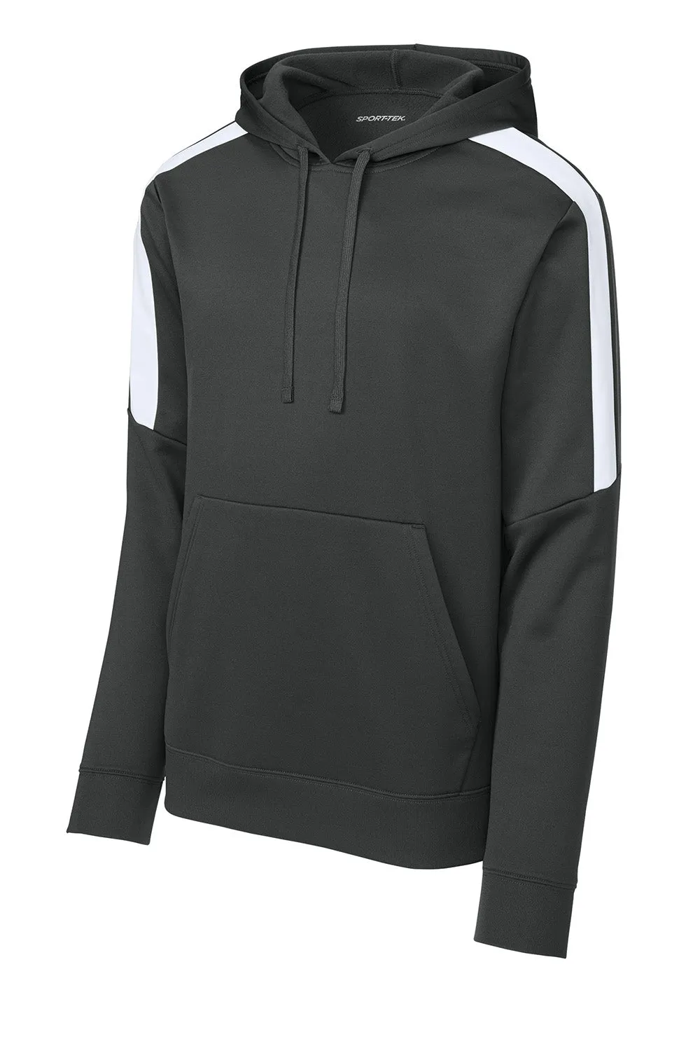 Sport-Tek Mens Sport-Wick Moisture Wicking United Fleece Hooded Sweatshirt Hoodie w/ Pouch Pocket - Iron Grey/White