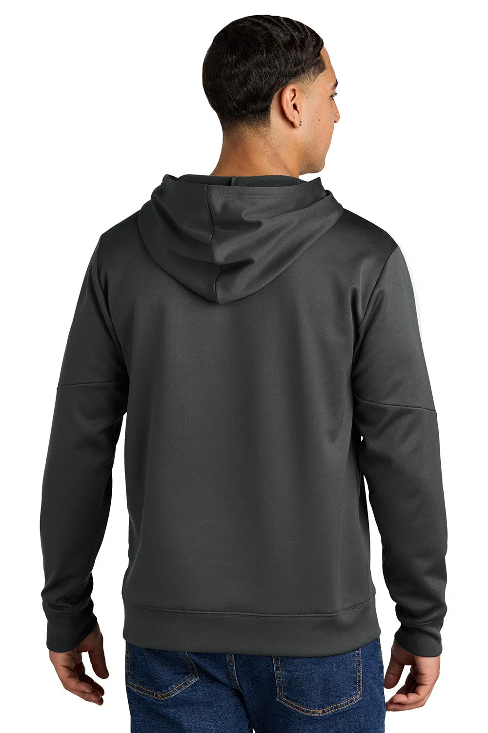 Sport-Tek Mens Sport-Wick Moisture Wicking United Fleece Hooded Sweatshirt Hoodie w/ Pouch Pocket - Iron Grey/White