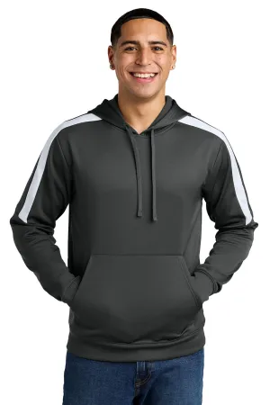Sport-Tek Mens Sport-Wick Moisture Wicking United Fleece Hooded Sweatshirt Hoodie w/ Pouch Pocket - Iron Grey/White