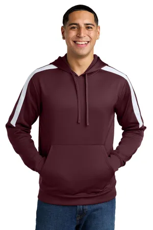 Sport-Tek Mens Sport-Wick Moisture Wicking United Fleece Hooded Sweatshirt Hoodie w/ Pouch Pocket - Maroon/White