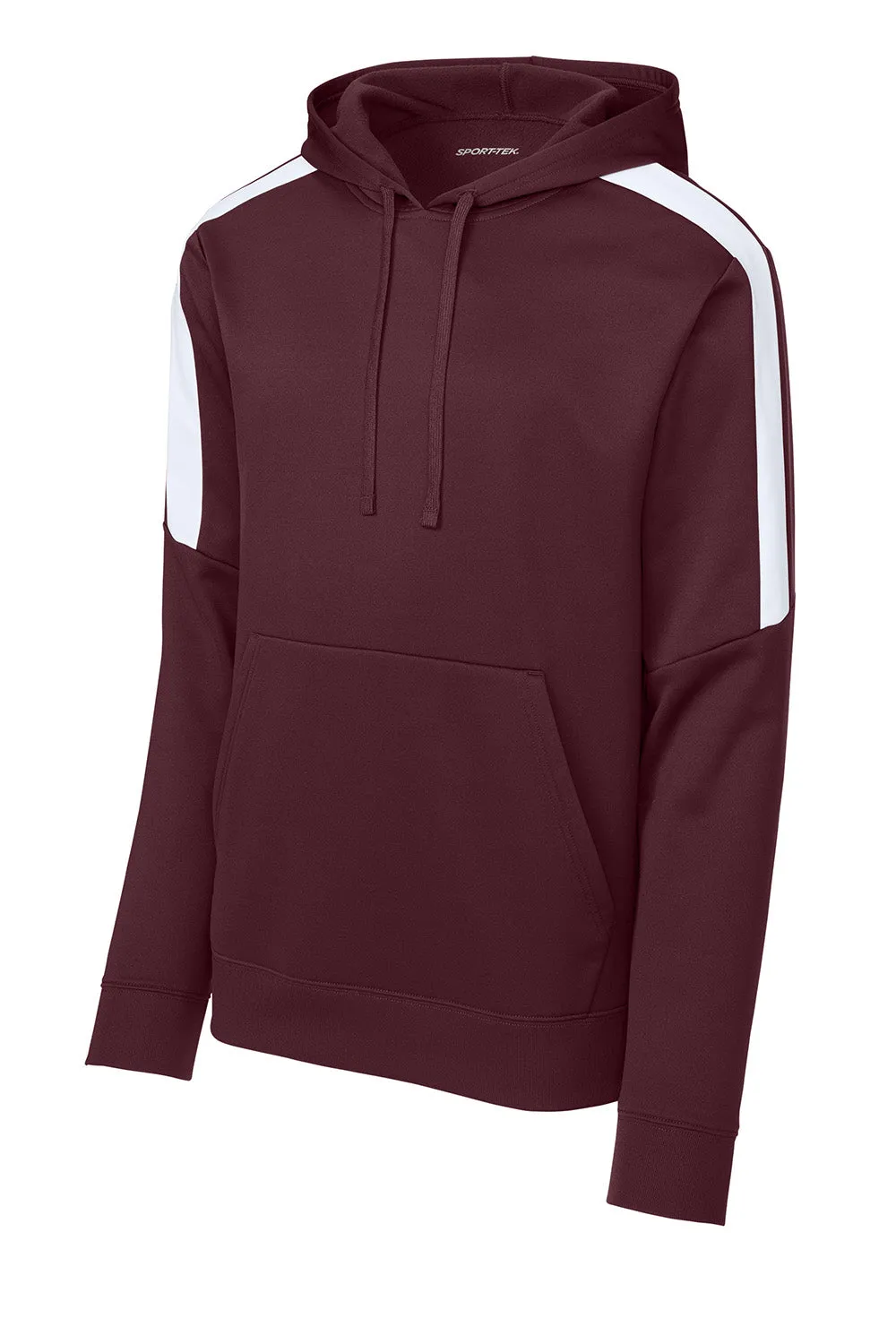 Sport-Tek Mens Sport-Wick Moisture Wicking United Fleece Hooded Sweatshirt Hoodie w/ Pouch Pocket - Maroon/White