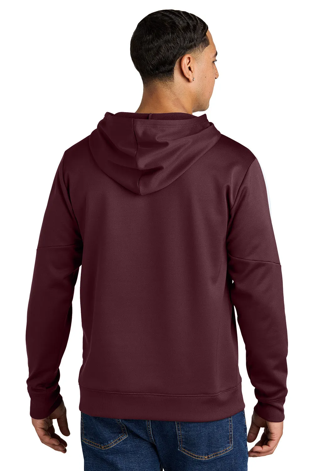 Sport-Tek Mens Sport-Wick Moisture Wicking United Fleece Hooded Sweatshirt Hoodie w/ Pouch Pocket - Maroon/White
