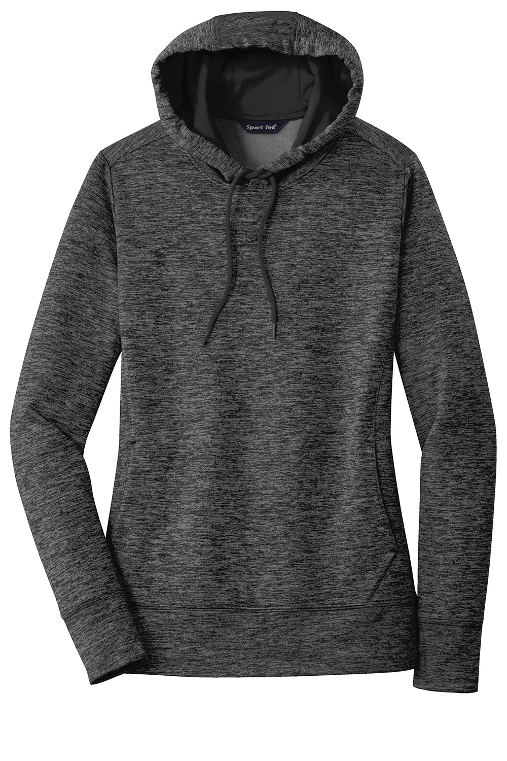 Sport-Tek Womens Electric Heather Moisture Wicking Fleece Hooded Sweatshirt Hoodie w/ Pouch Pocket - Grey Black Electric