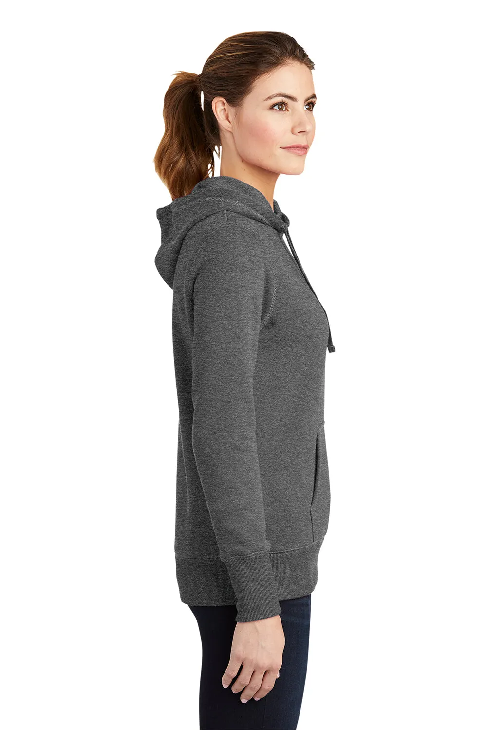 Sport-Tek Womens Shrink Resistant Fleece Hooded Sweatshirt Hoodie w/ Pouch Pocket - Heather Vintage Grey