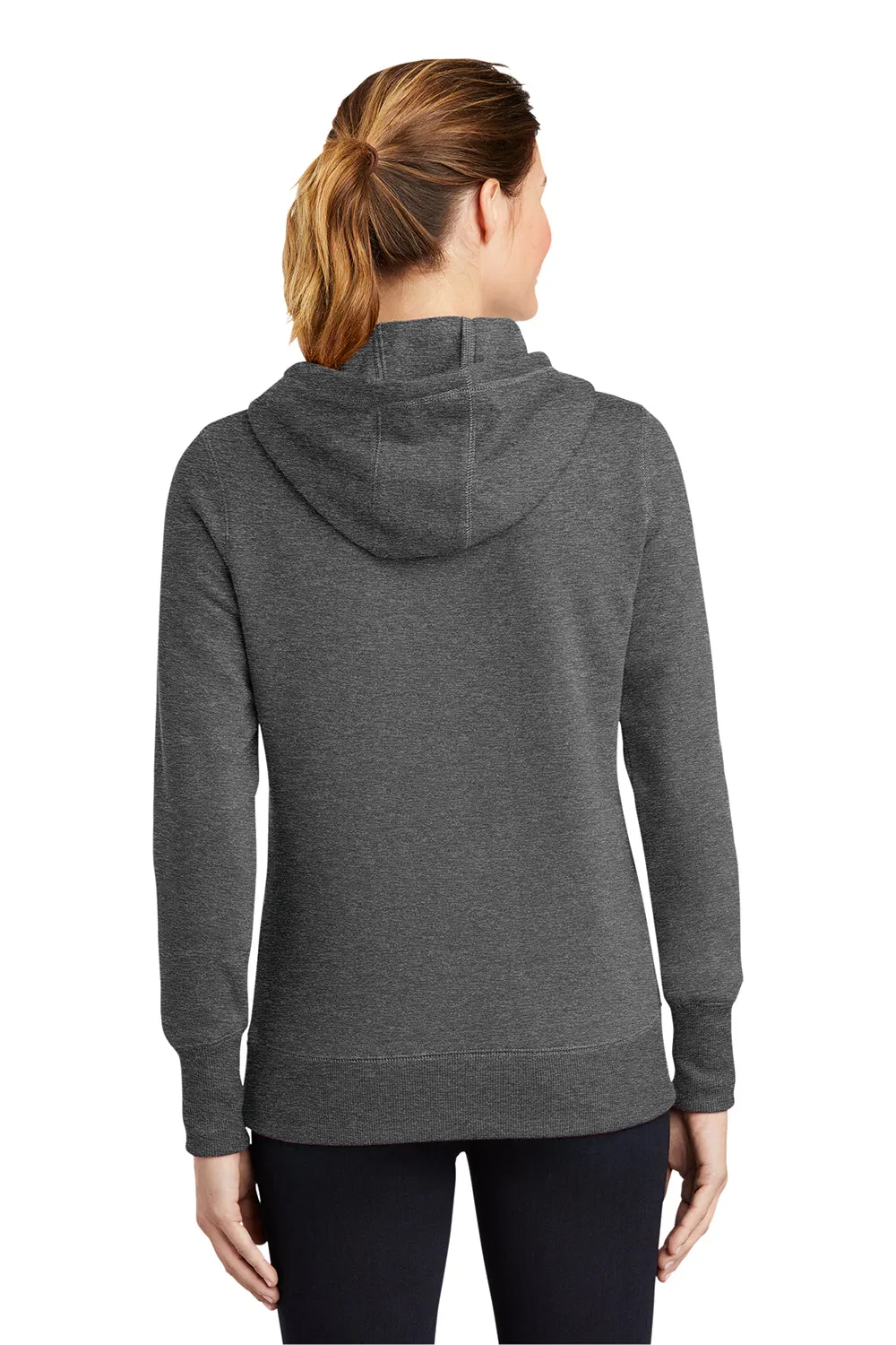 Sport-Tek Womens Shrink Resistant Fleece Hooded Sweatshirt Hoodie w/ Pouch Pocket - Heather Vintage Grey