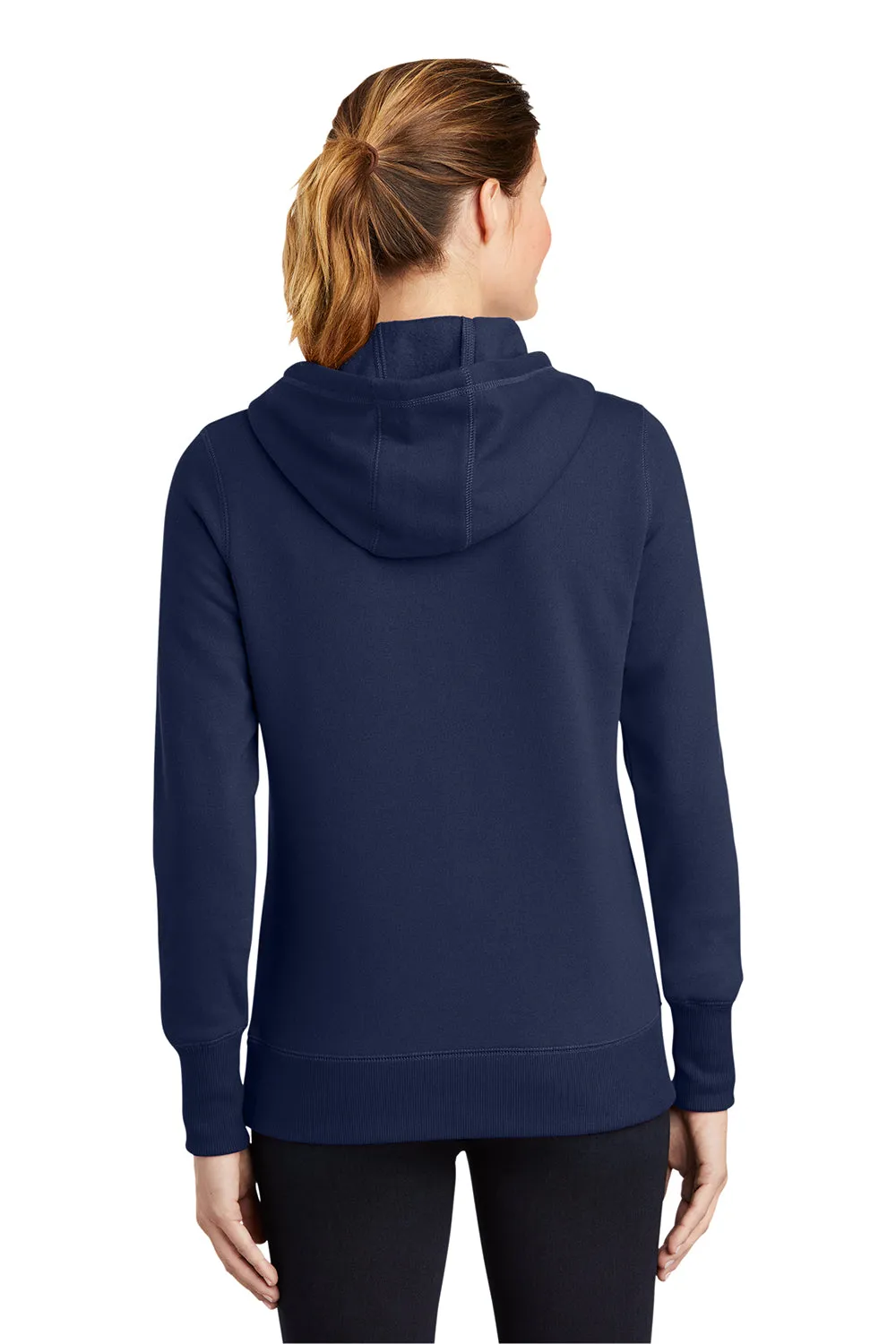 Sport-Tek Womens Shrink Resistant Fleece Hooded Sweatshirt Hoodie w/ Pouch Pocket - True Navy Blue