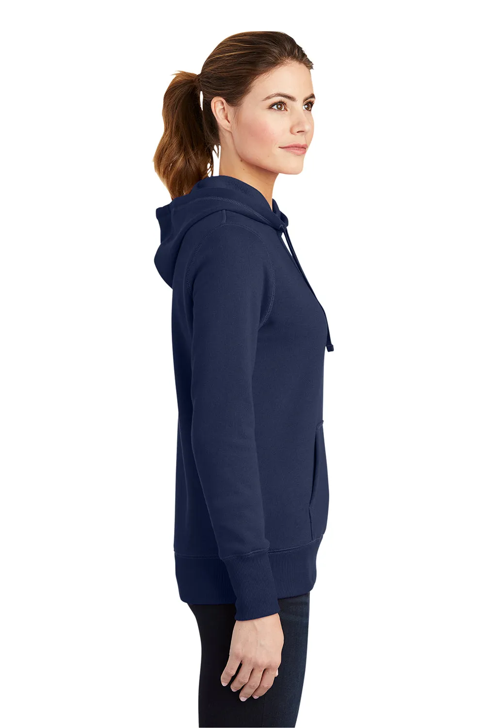 Sport-Tek Womens Shrink Resistant Fleece Hooded Sweatshirt Hoodie w/ Pouch Pocket - True Navy Blue