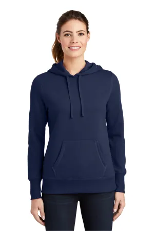 Sport-Tek Womens Shrink Resistant Fleece Hooded Sweatshirt Hoodie w/ Pouch Pocket - True Navy Blue
