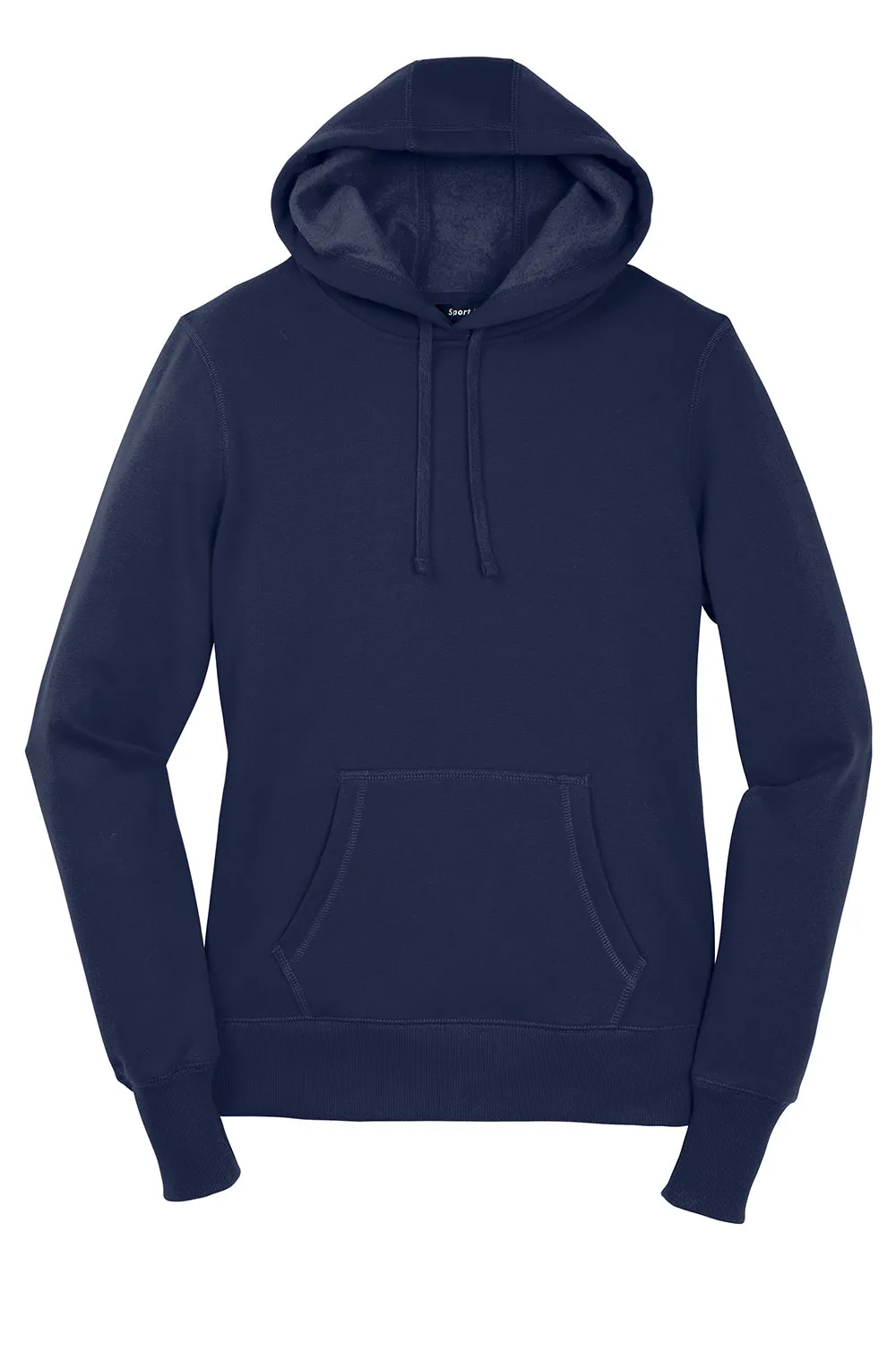 Sport-Tek Womens Shrink Resistant Fleece Hooded Sweatshirt Hoodie w/ Pouch Pocket - True Navy Blue
