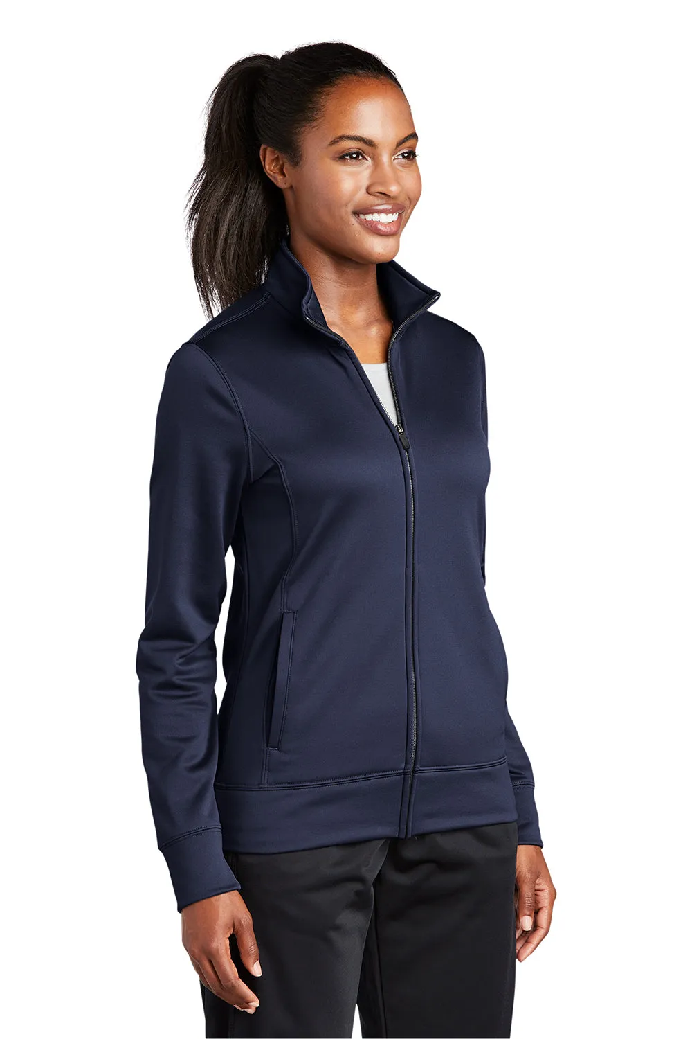 Sport-Tek Womens Sport-Wick Moisture Wicking Fleece Full Zip Sweatshirt w/ Pockets - Navy Blue