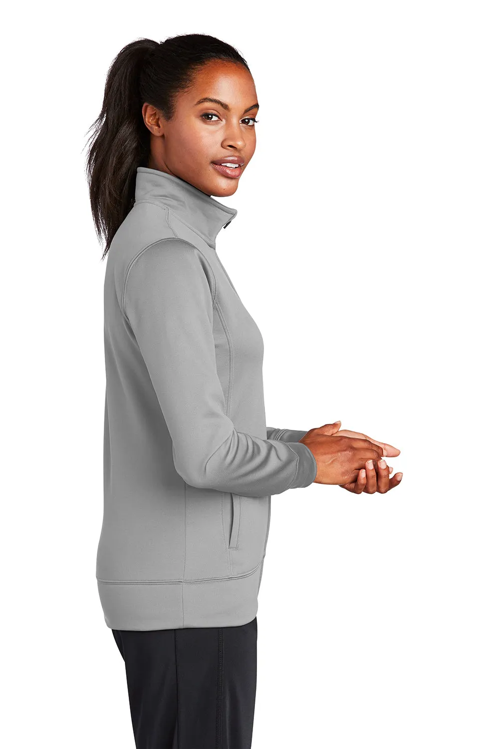 Sport-Tek Womens Sport-Wick Moisture Wicking Fleece Full Zip Sweatshirt w/ Pockets - Silver Grey