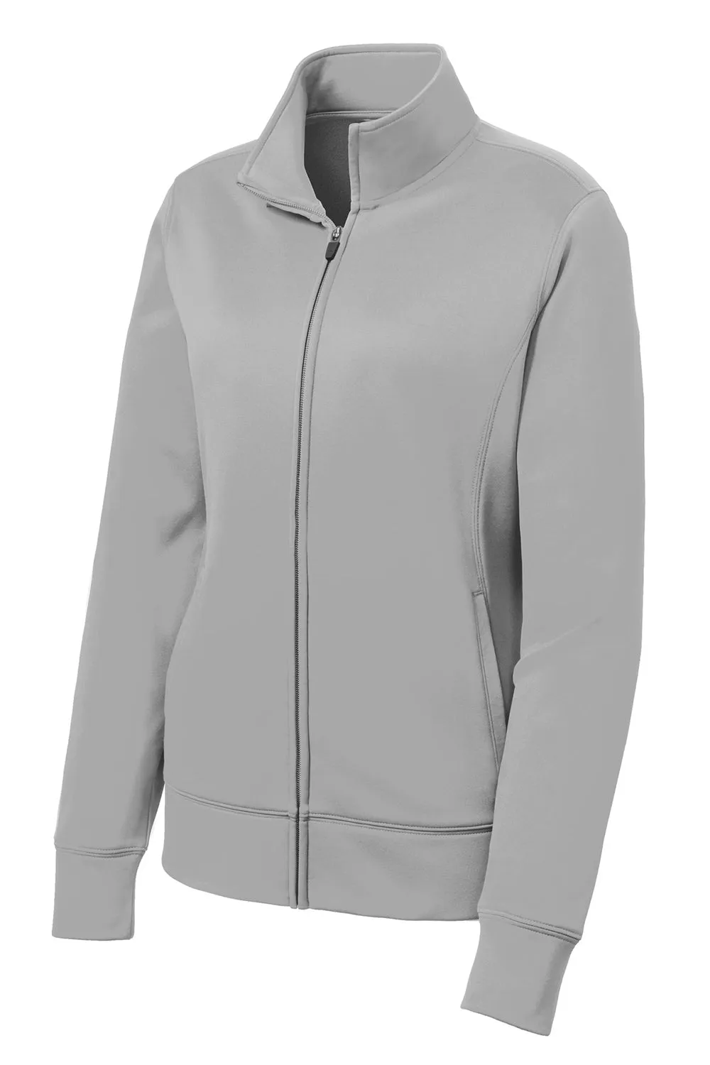 Sport-Tek Womens Sport-Wick Moisture Wicking Fleece Full Zip Sweatshirt w/ Pockets - Silver Grey