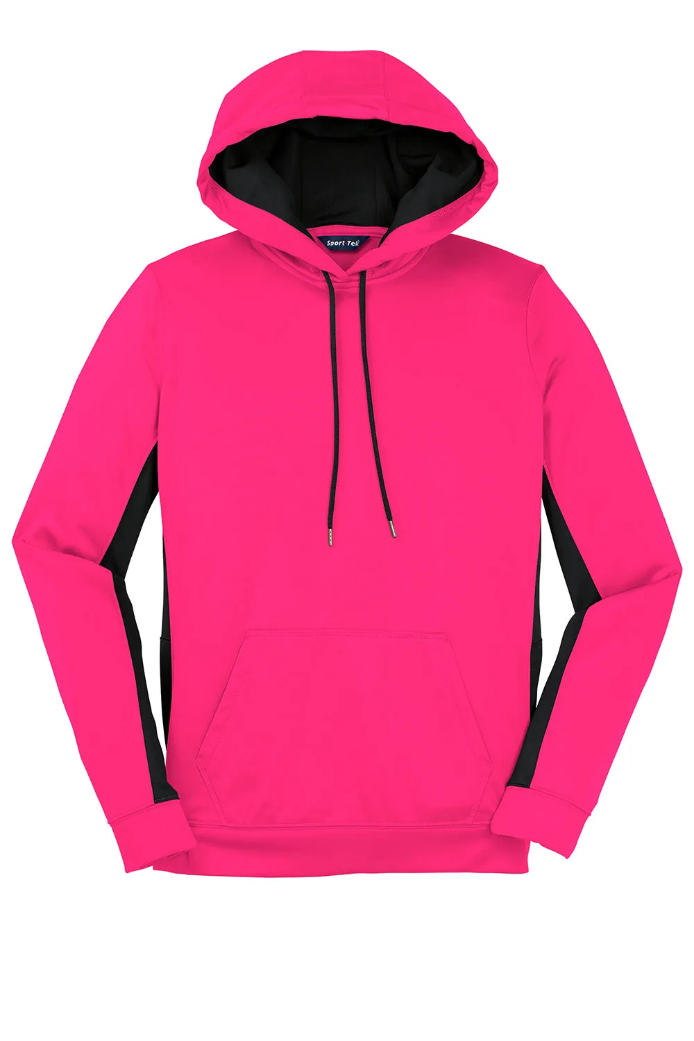 Sport-Tek Womens Sport-Wick Moisture Wicking Fleece Hooded Sweatshirt Hoodie w/ Pouch Pocket - Neon Pink/Black - Closeout